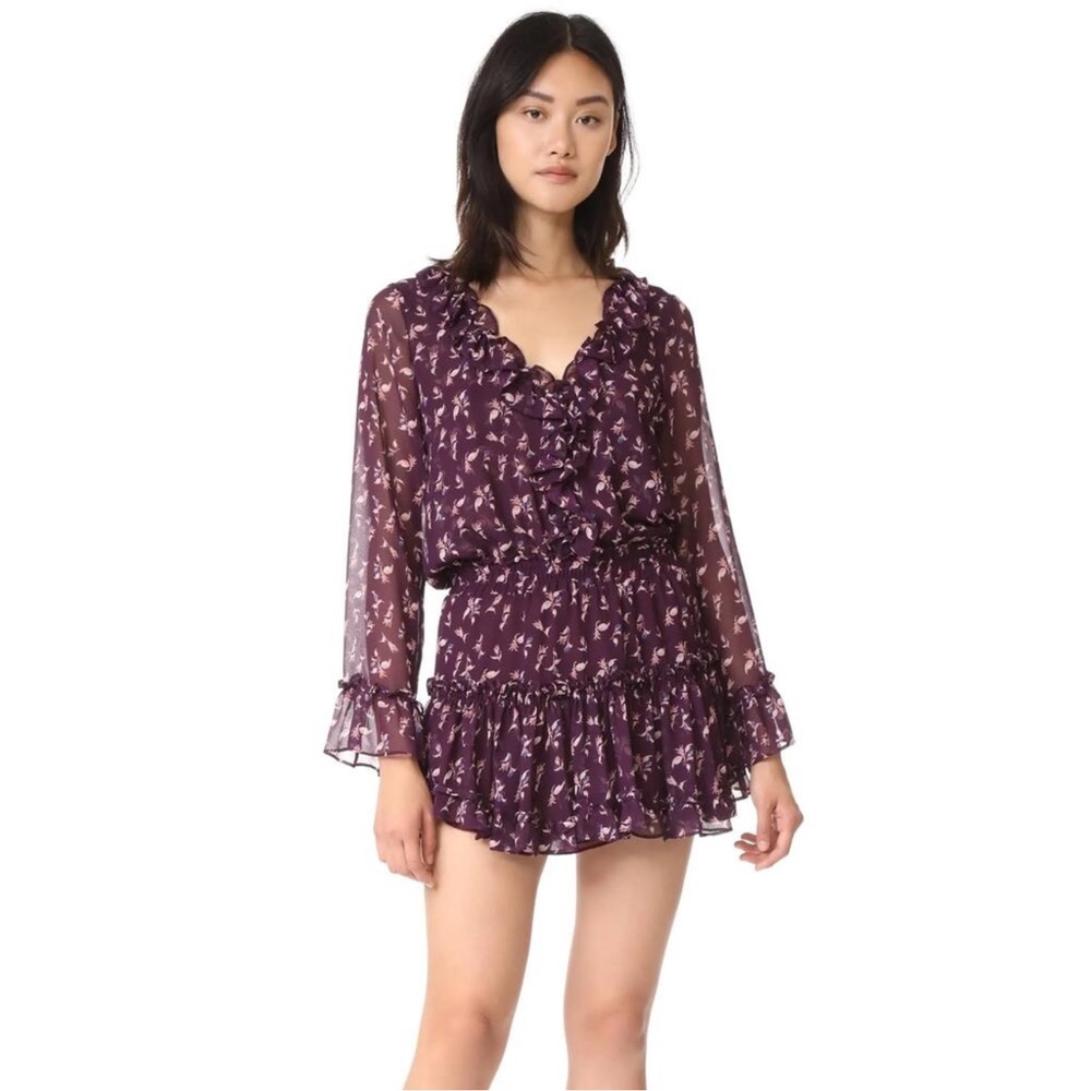 MISA Los Angeles Long Sleeve Ruffle Mini Dress Purple Size XS
